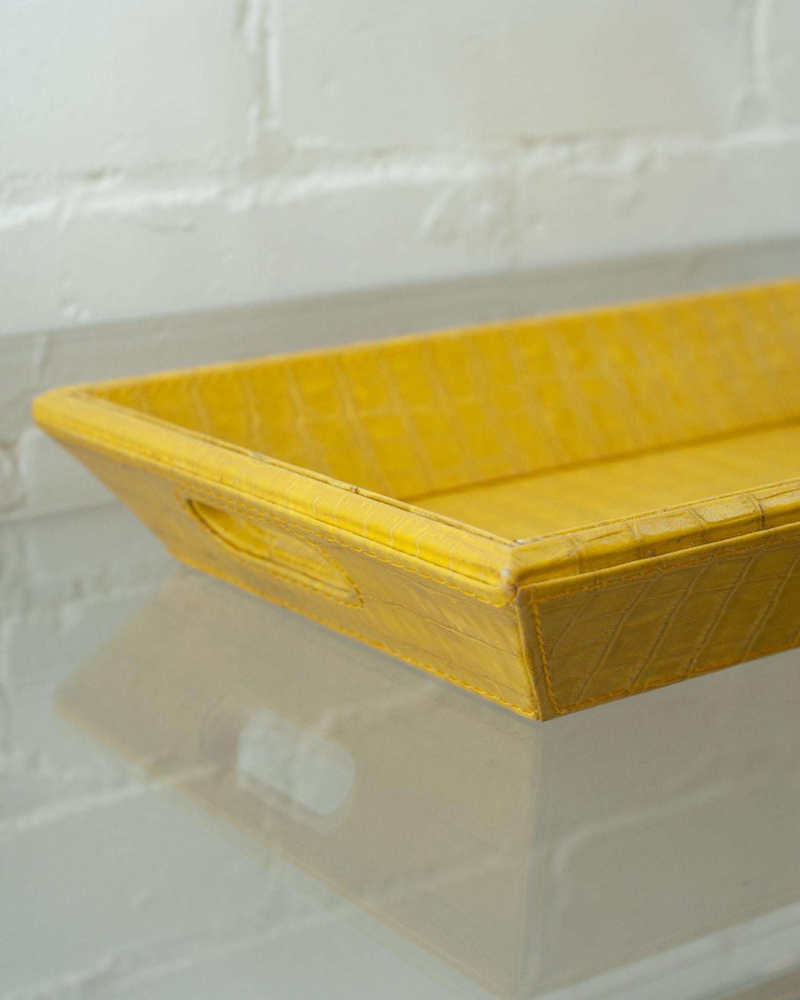 Argentine Contemporary Yellow Crocodile Embossed Leather Rectangular Tray For Sale