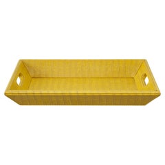 Contemporary Yellow Crocodile Embossed Leather Rectangular Tray