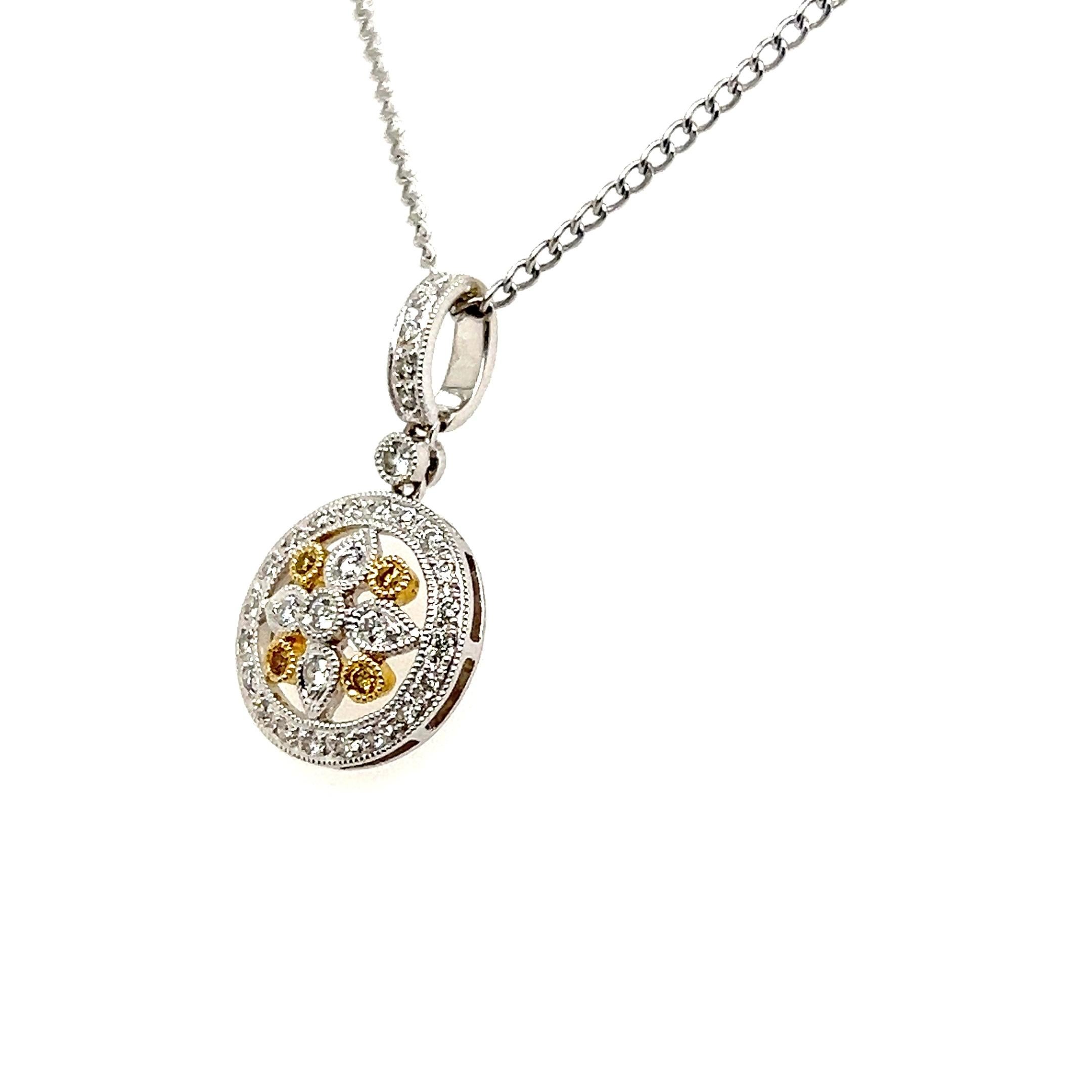 Zeitgenössischer Cluster-Anhänger mit gelben Diamanten aus 18k Gelb- und Weißgold im Angebot 1