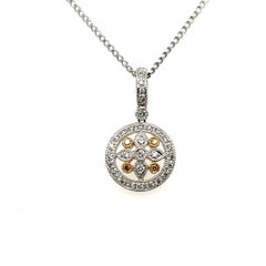Contemporary Yellow Diamond 18k Yellow and White Gold Cluster Pendant