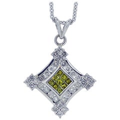 Contemporary Yellow Diamond, White Diamond, Pendant, 1.57 Carat, White Gold