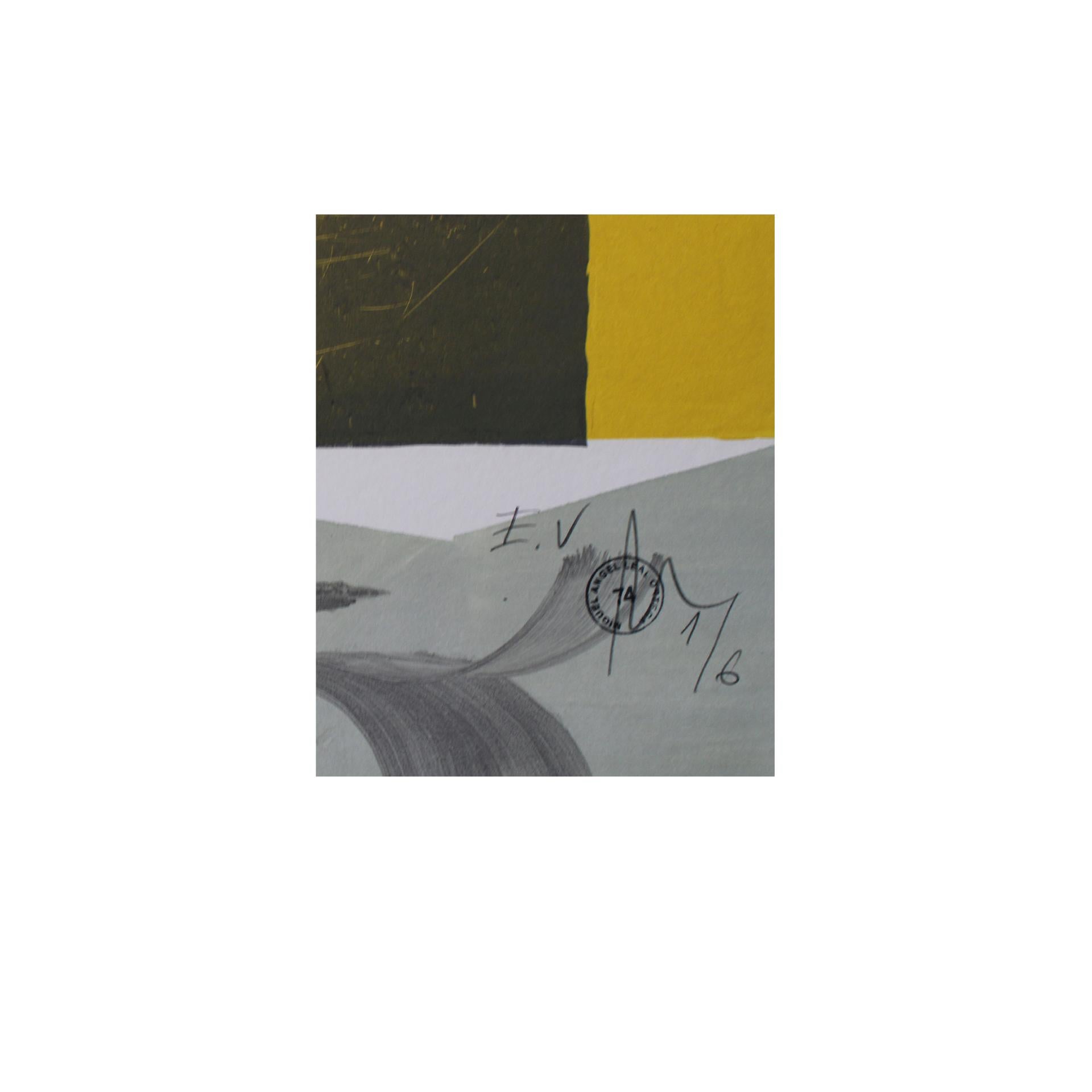 Espagnol Œuvre d'art géométrique contemporaine jaune de Miki Leal 