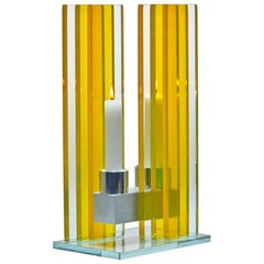 Contemporary Yellow Glass 
Aluminum Candlestick