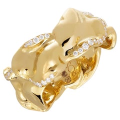 Rosior Contemporary Yellow Gold Cocktail Ring Set with Diamonds