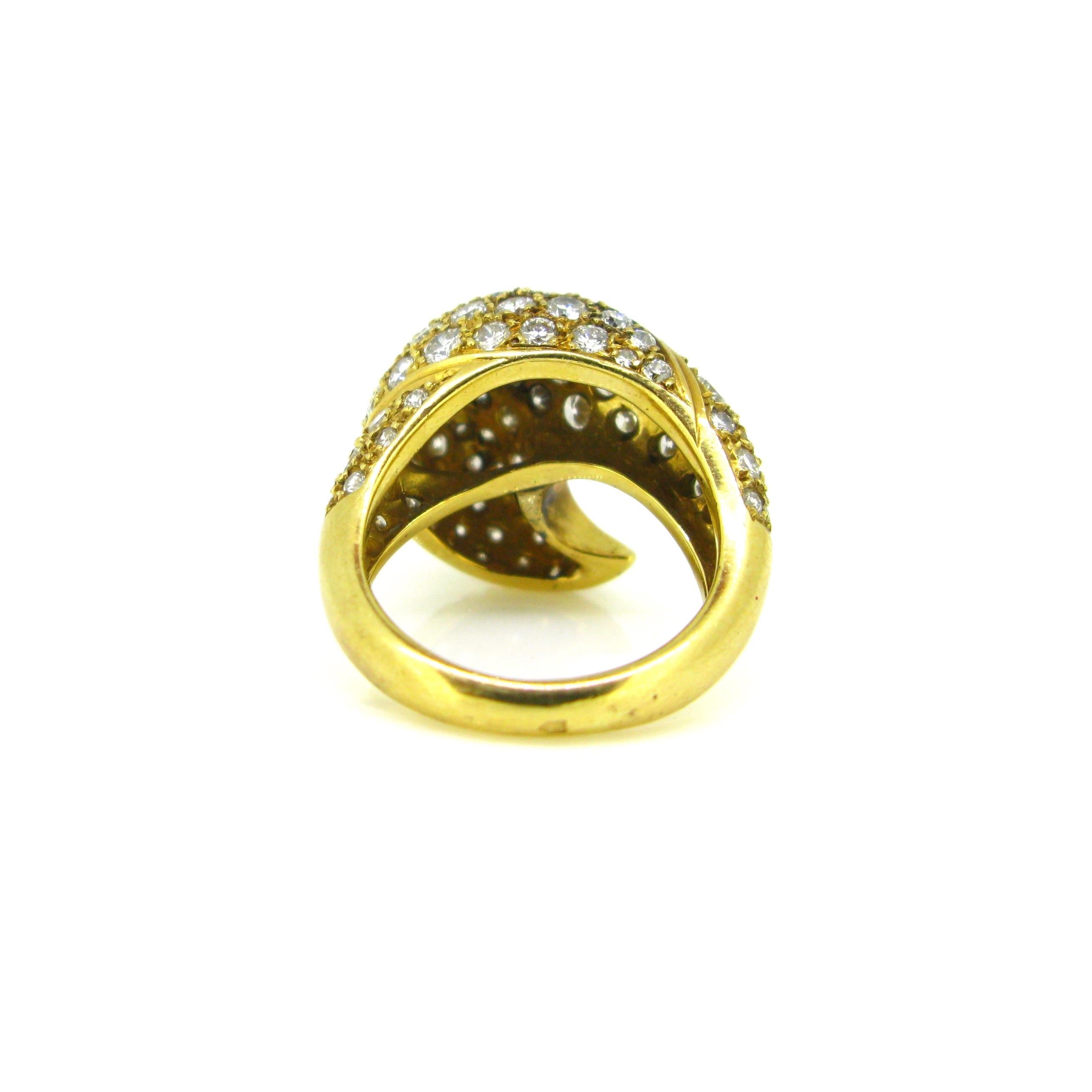 Contemporary Yellow Gold Diamond Design Wave Cocktail Ring In Excellent Condition In London, GB