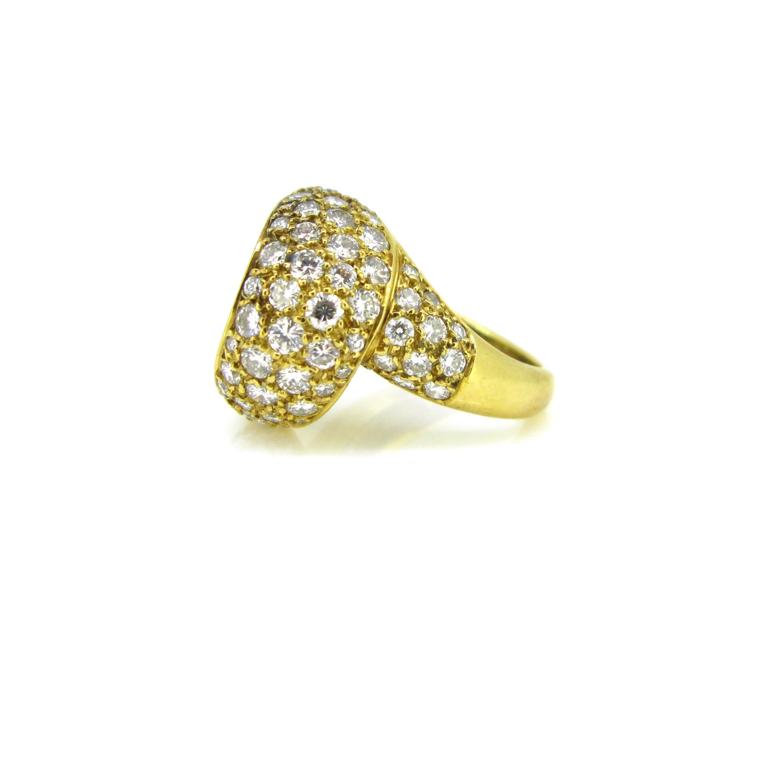 Women's or Men's Contemporary Yellow Gold Diamond Design Wave Cocktail Ring