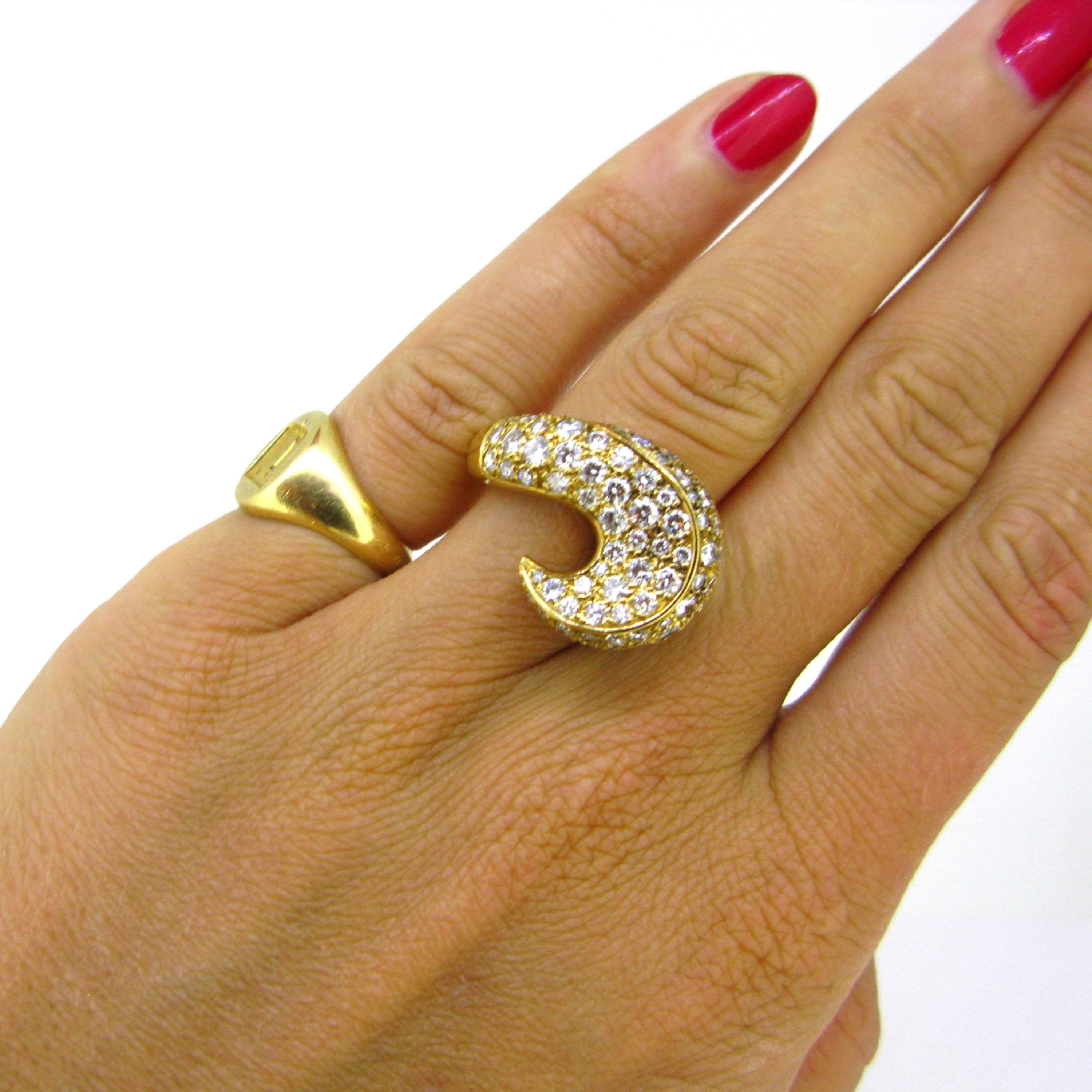 Contemporary Yellow Gold Diamond Design Wave Cocktail Ring 1