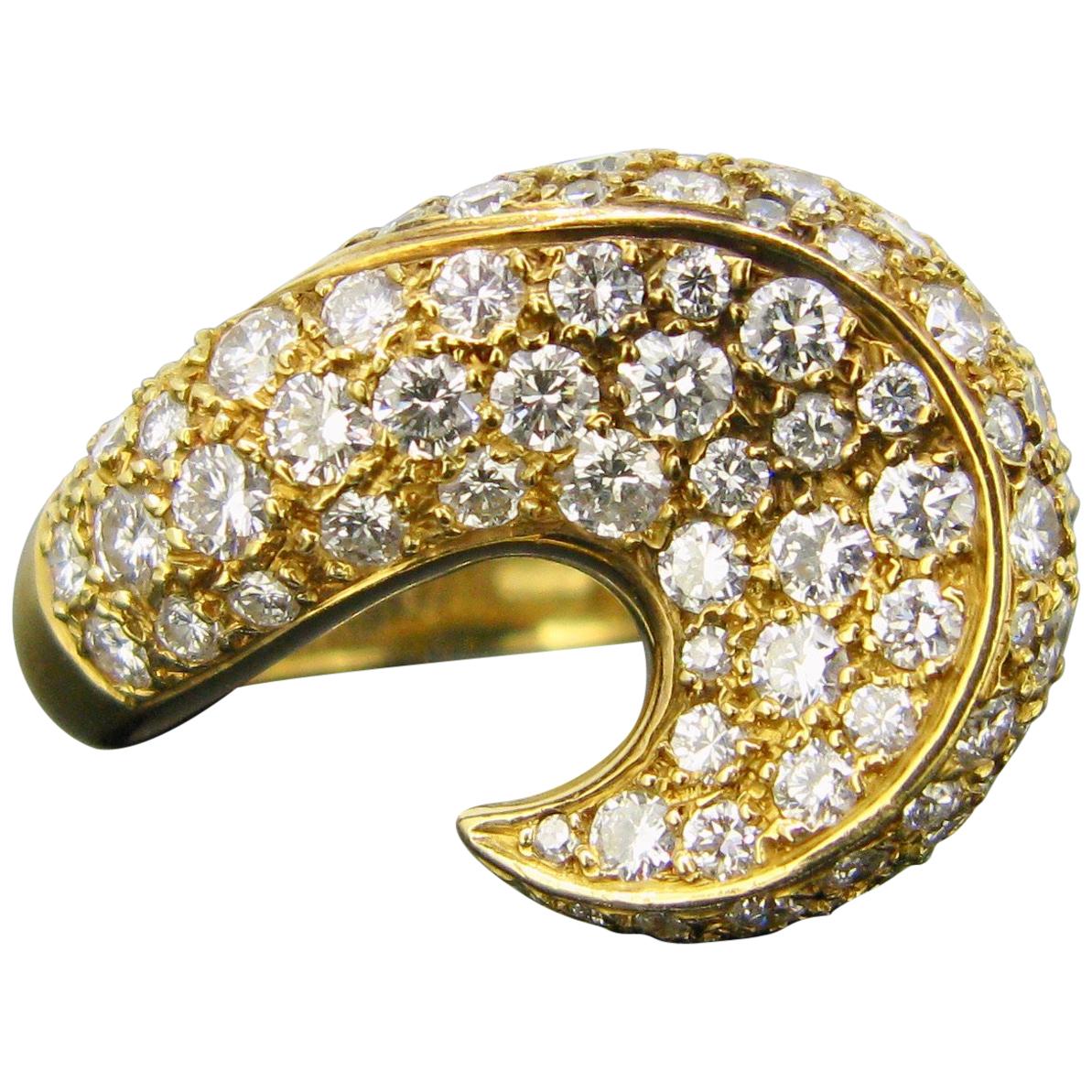 Contemporary Yellow Gold Diamond Design Wave Cocktail Ring
