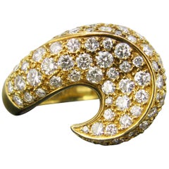 Contemporary Yellow Gold Diamond Design Wave Cocktail Ring