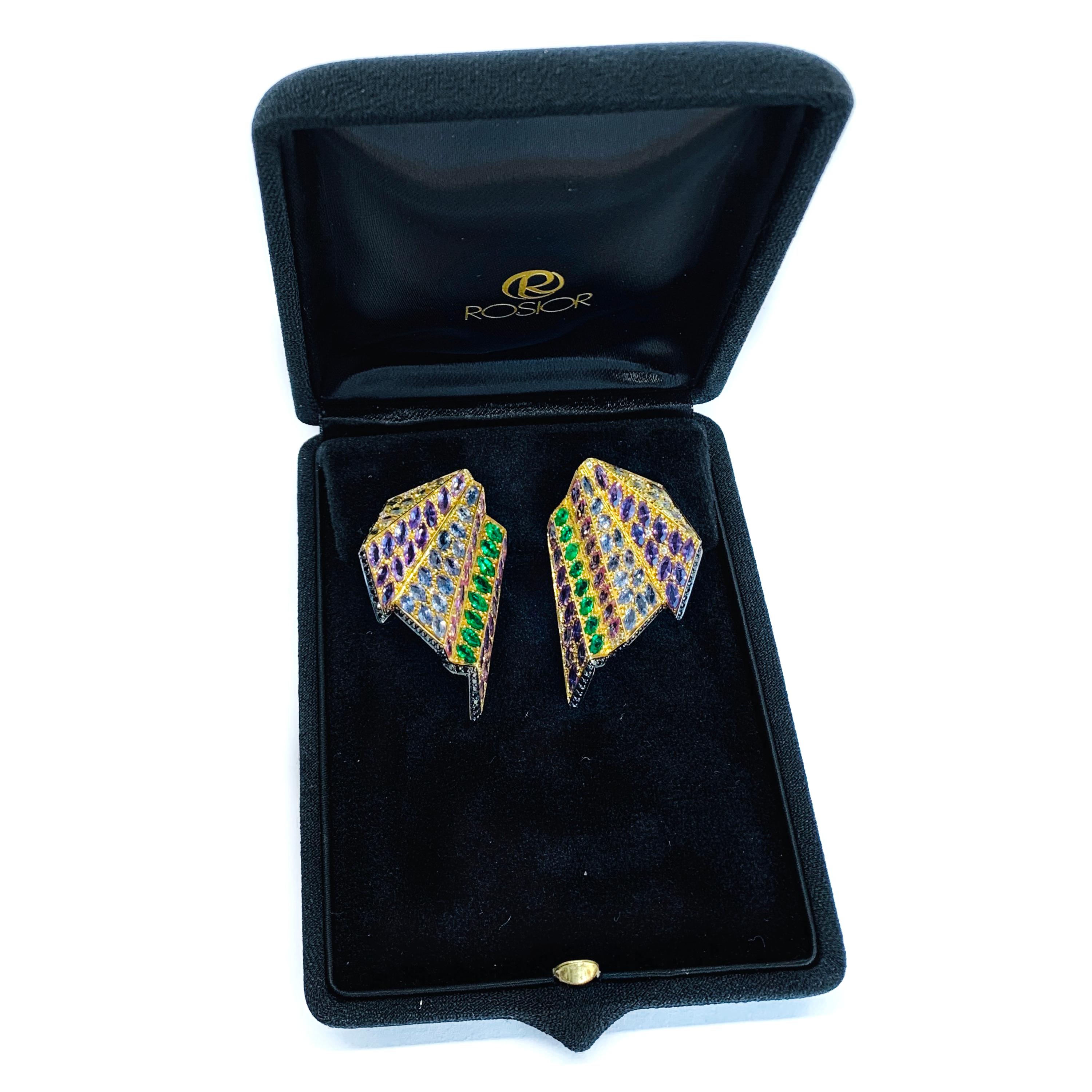 Women's Rosior one-off Marquise Cut Multicolor Gemstone Drop Earrings set in Yellow Gold