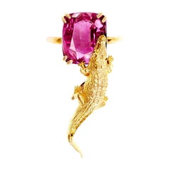 Contemporary Yellow Gold Engagement Ring with GRS Certified Pink Spinel