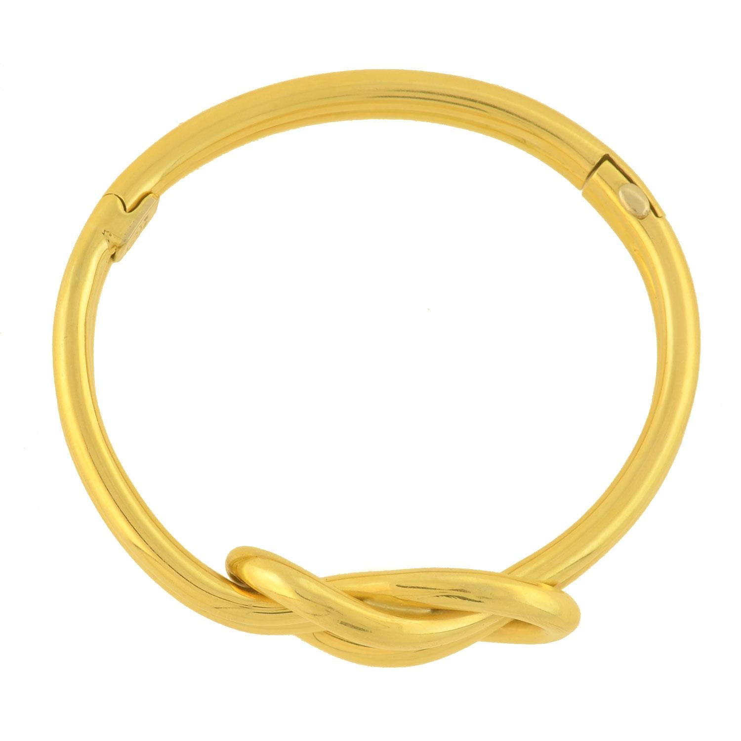 Contemporary Yellow Gold Love Knot Hinged Bangle Bracelet 1