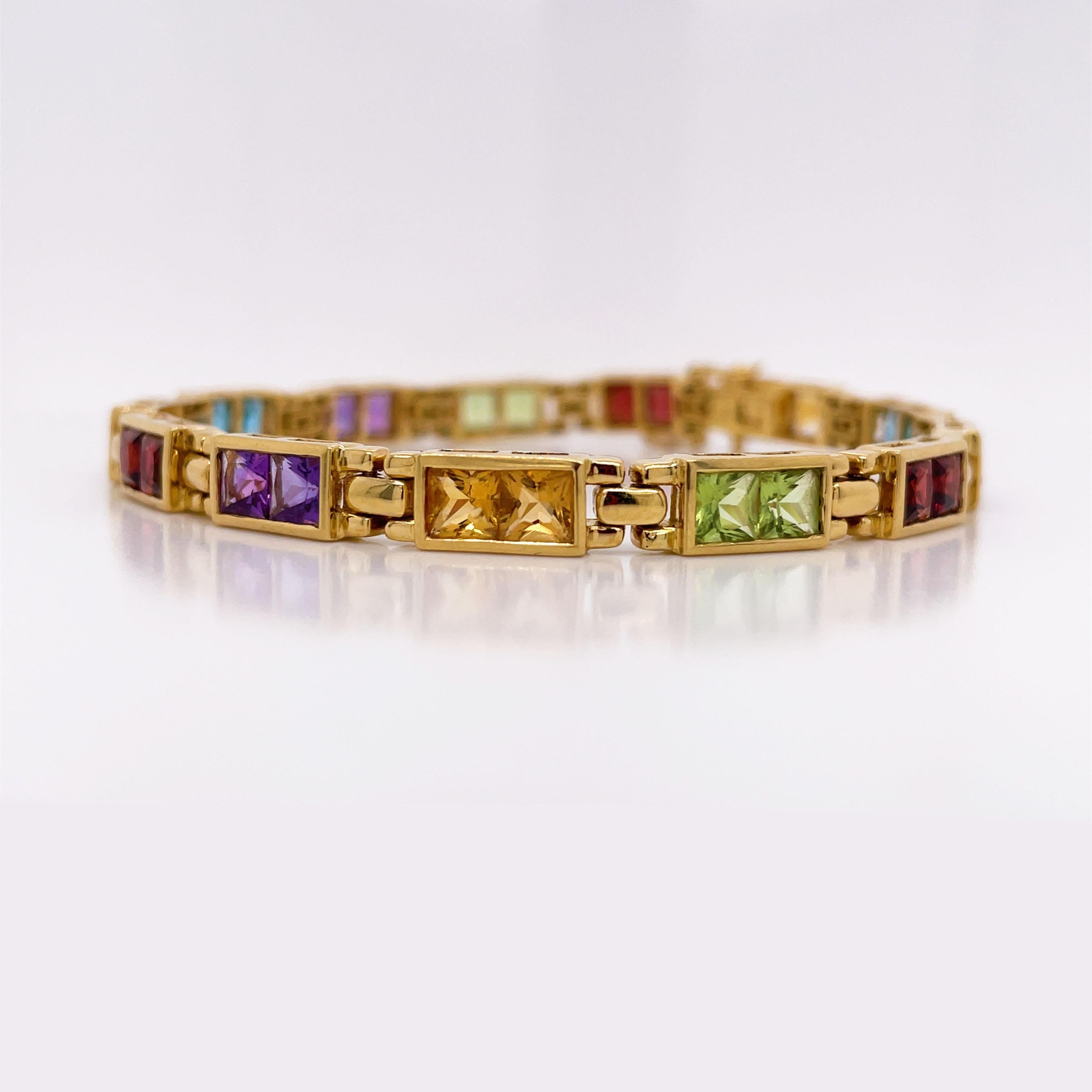 Contemporary Yellow Gold Multi-Stone Line Bracelet For Sale 1