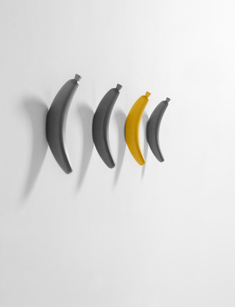 Contemporary Yellow Grey Wooden Banana Coat Hangers / Hooks by Jaime