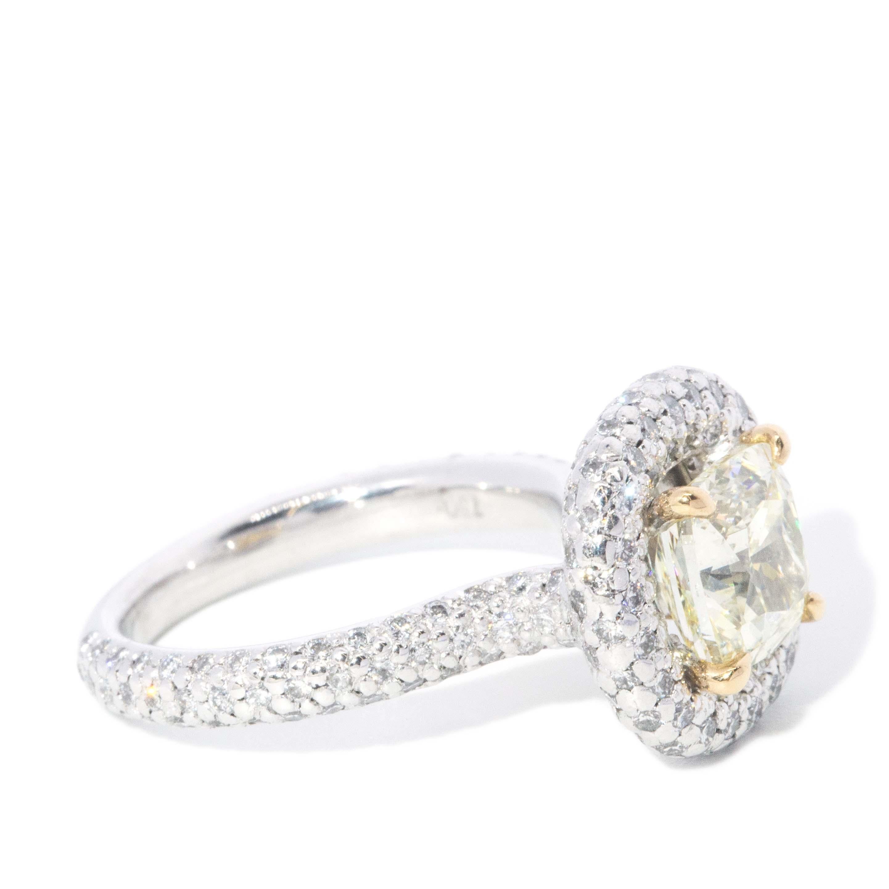 Contemporary Yellow & Pave White Diamond Ring 18ct White Gold in vendita 1