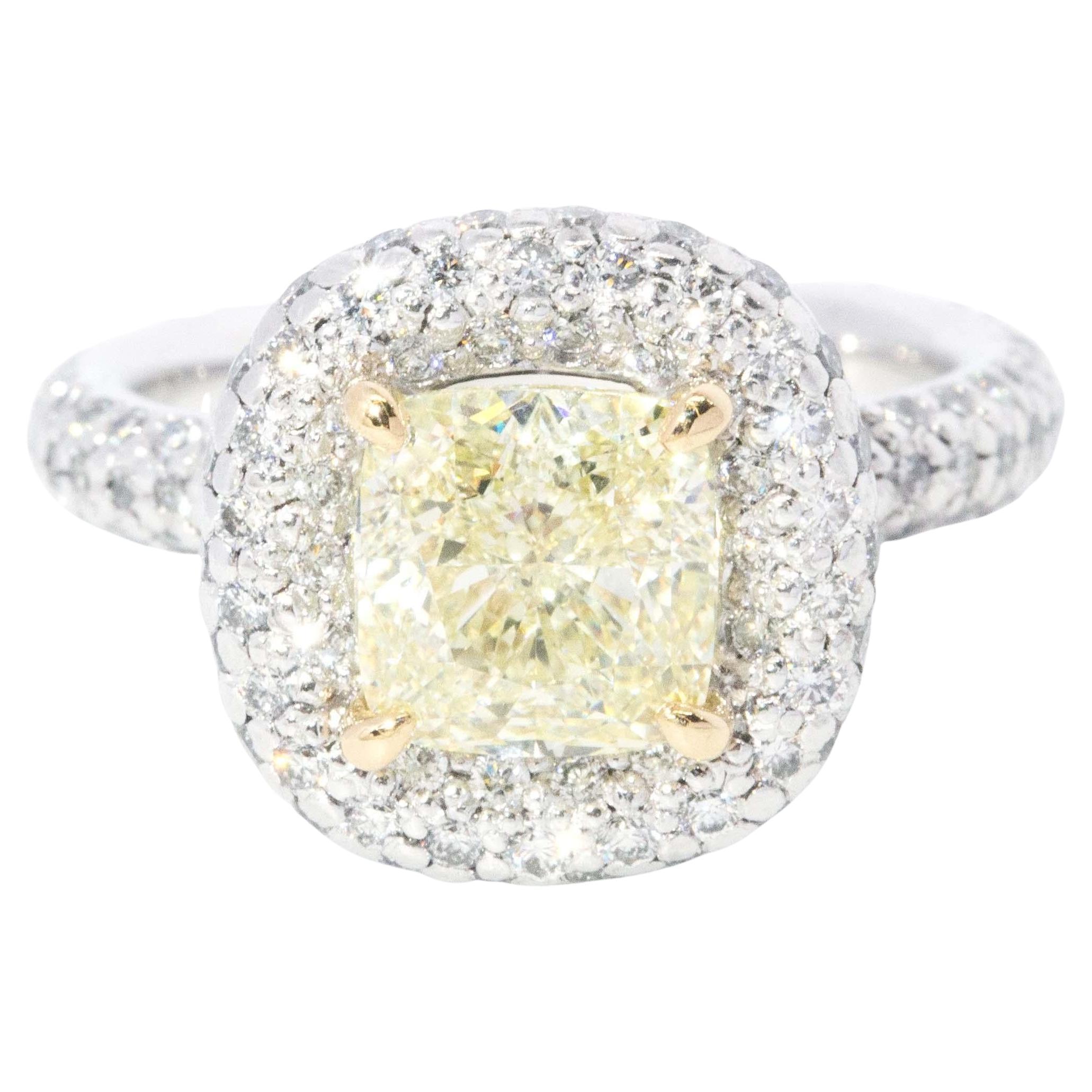 Contemporary Yellow & Pave White Diamond Ring 18ct White Gold