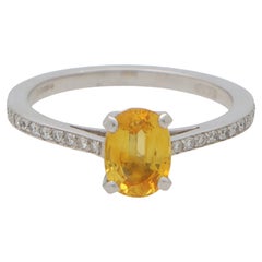 Contemporary Yellow Sapphire and Diamond Solitaire Ring Set in Platinum