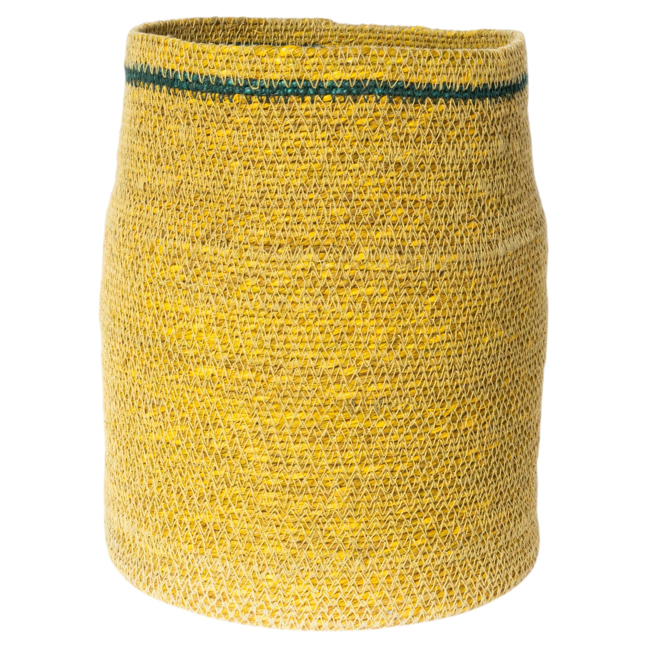 Contemporary Yellow Tapered Cylinder Basket - Water Hyacinth For Sale