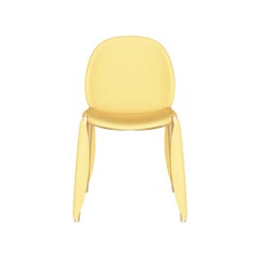 Contemporary Minimal Yellow Velvet Dining Chair With Polished Brass Structure