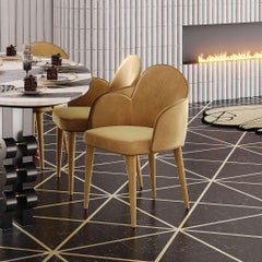 Contemporary Yellow Velvet Dining Chair with Black Legs