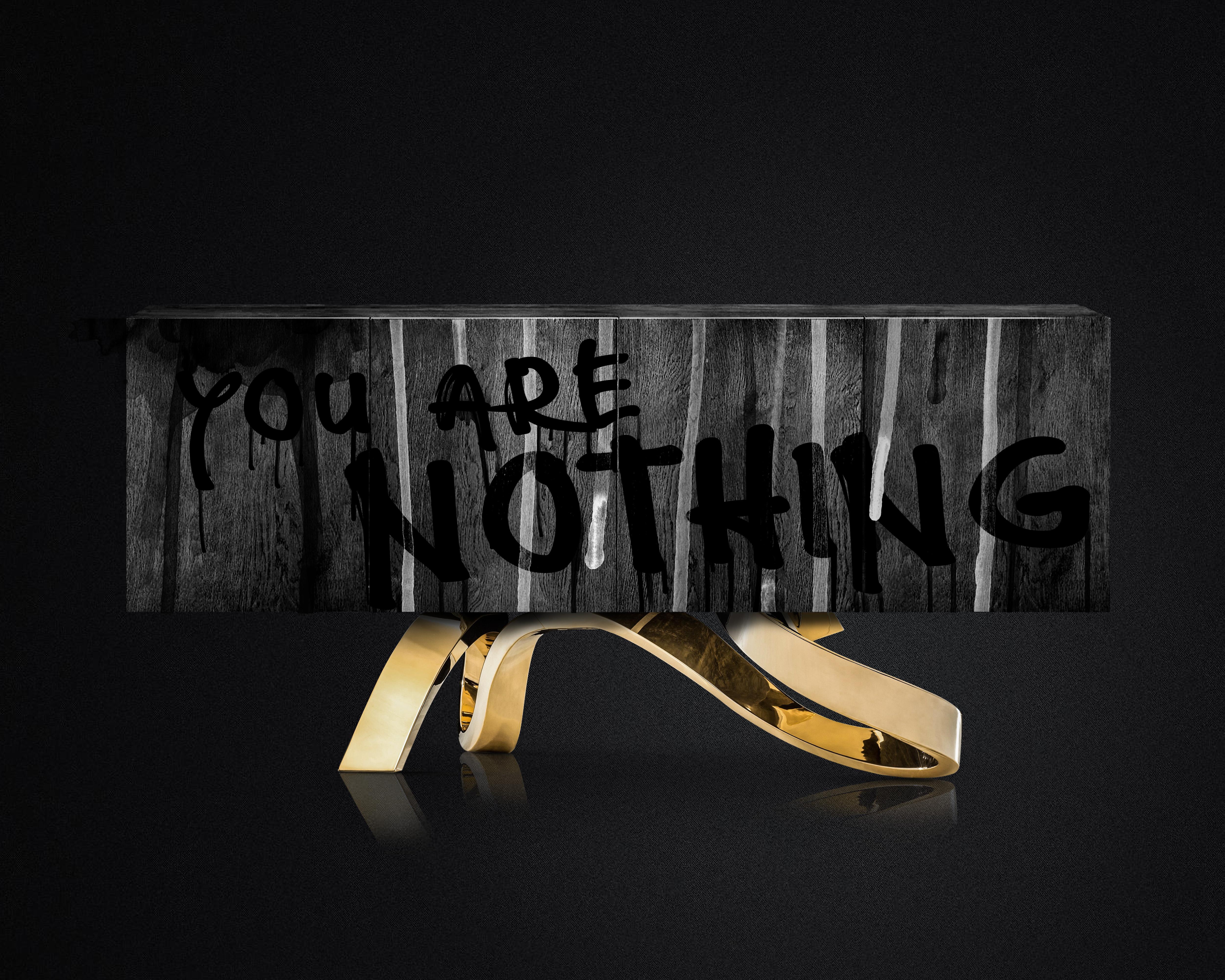 Modern Contemporary You Are Nothing Sideboard, Black, Brass, Copper For Sale