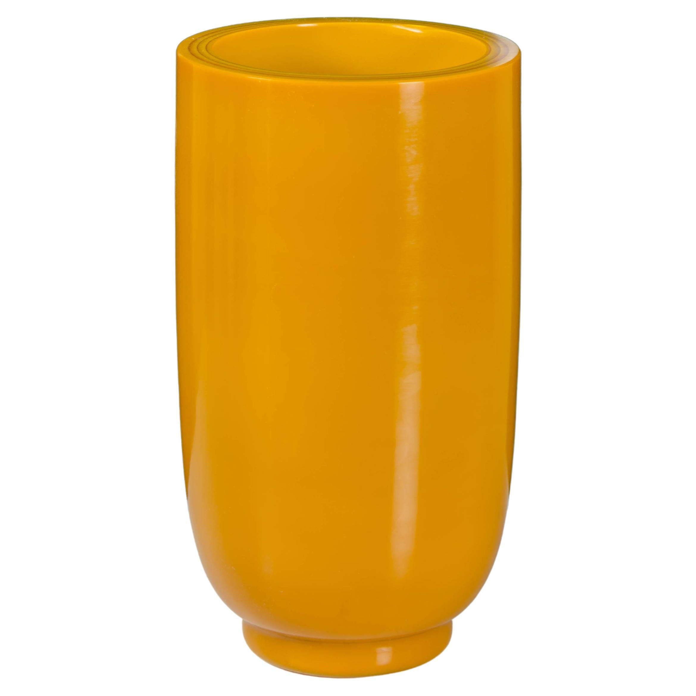Contemporary Yuan Bei Ping Vase in Yellow Peking Glass by Robert Kuo