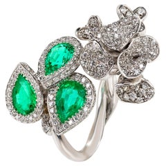 Rosior one-off Pear Cut Emerald and Diamond Cocktail Ring set in White Gold