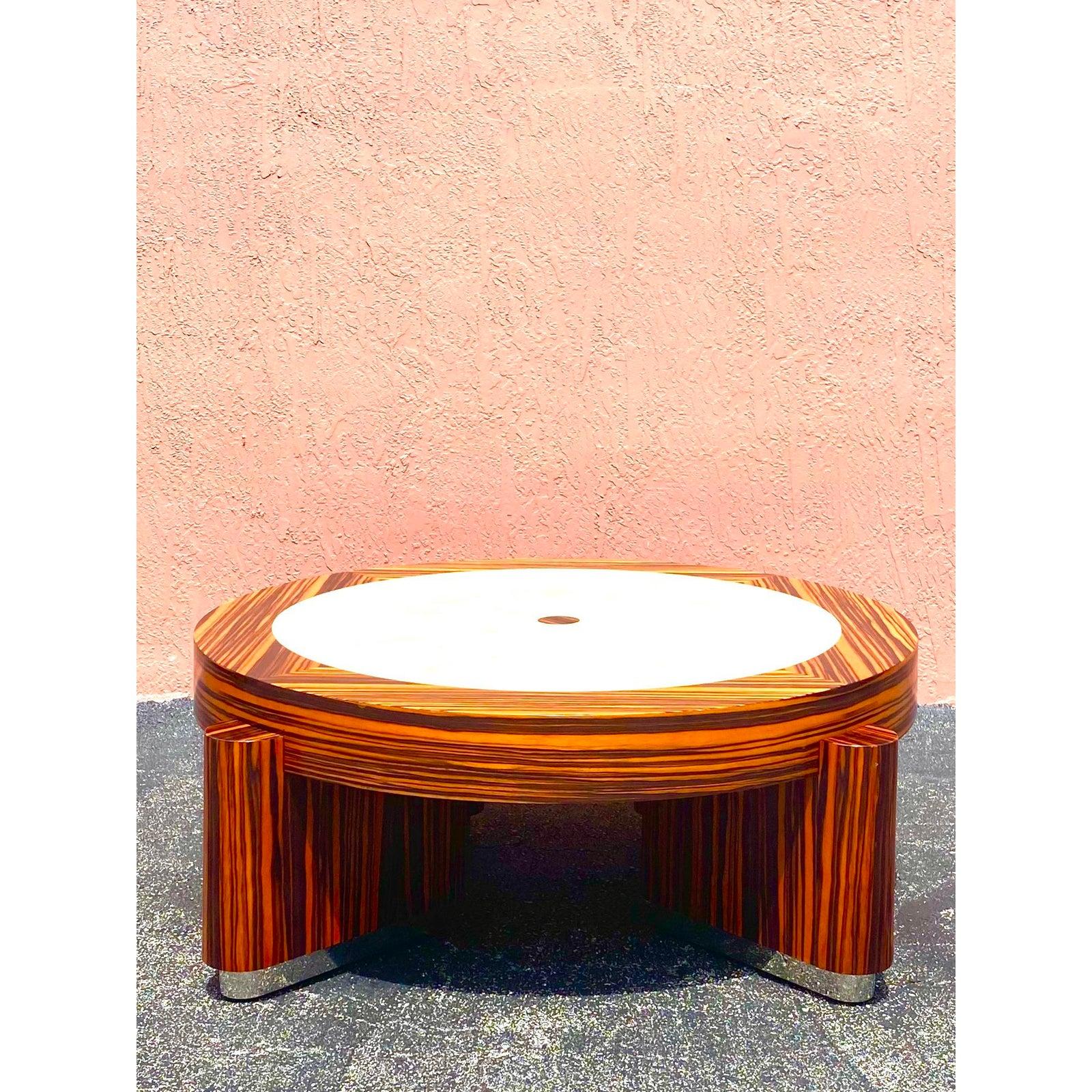 North American Contemporary Zebra Wood and Shagreen Coffee Table