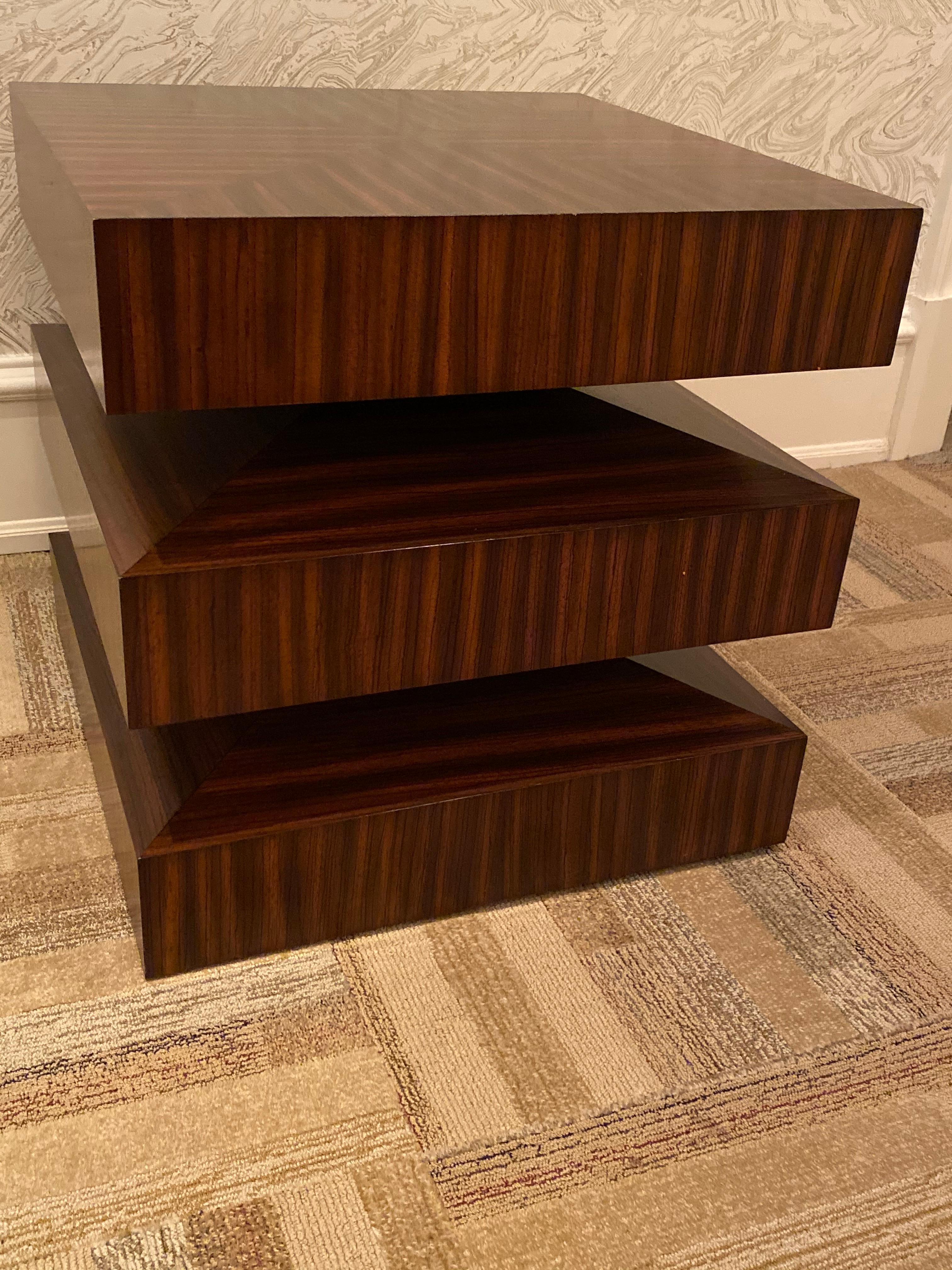 Hand-Carved Contemporary Zebra Wood Side or End Table For Sale