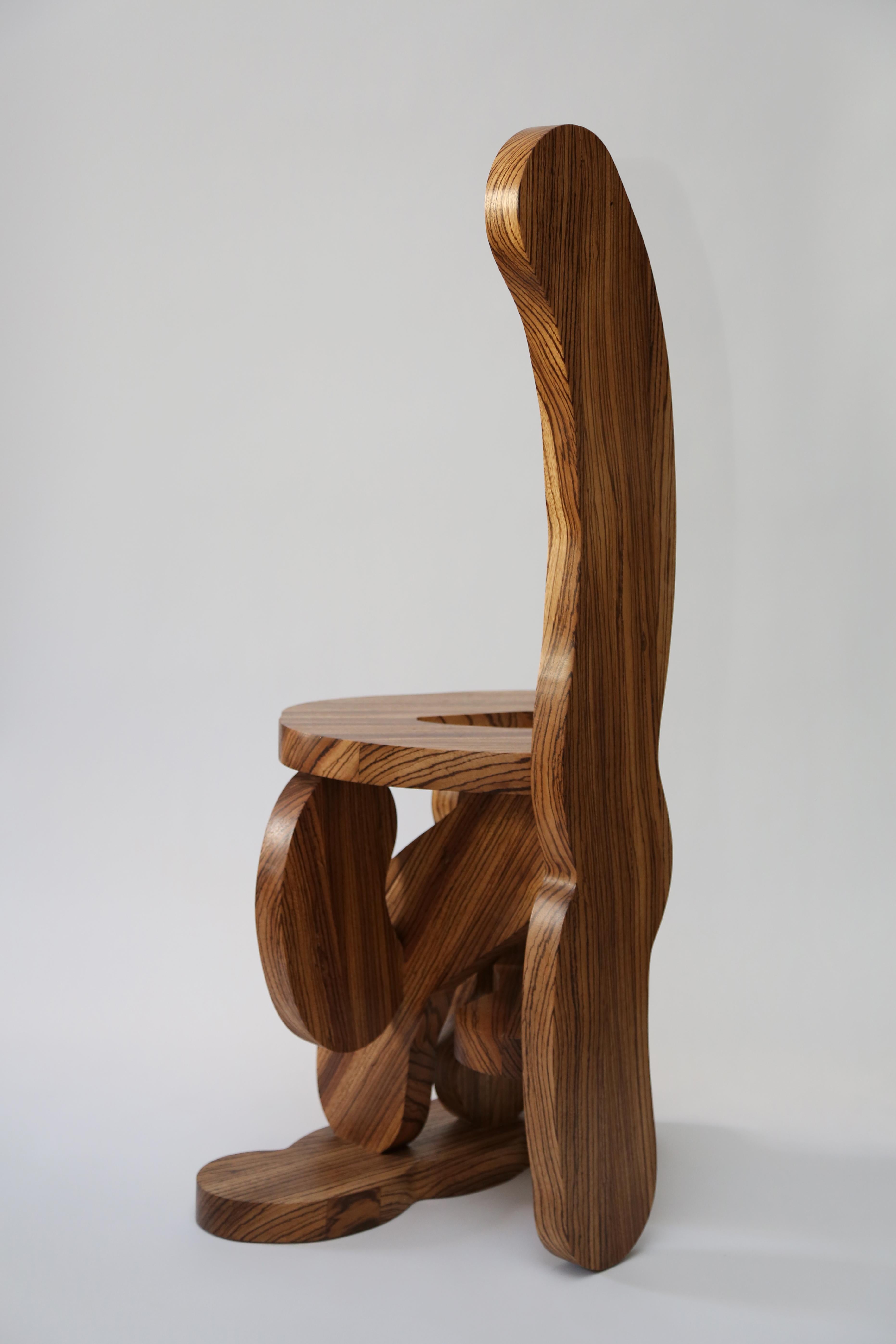 Post-Modern Contemporary Zebrano Wood Chair by Soft Baroque For Sale
