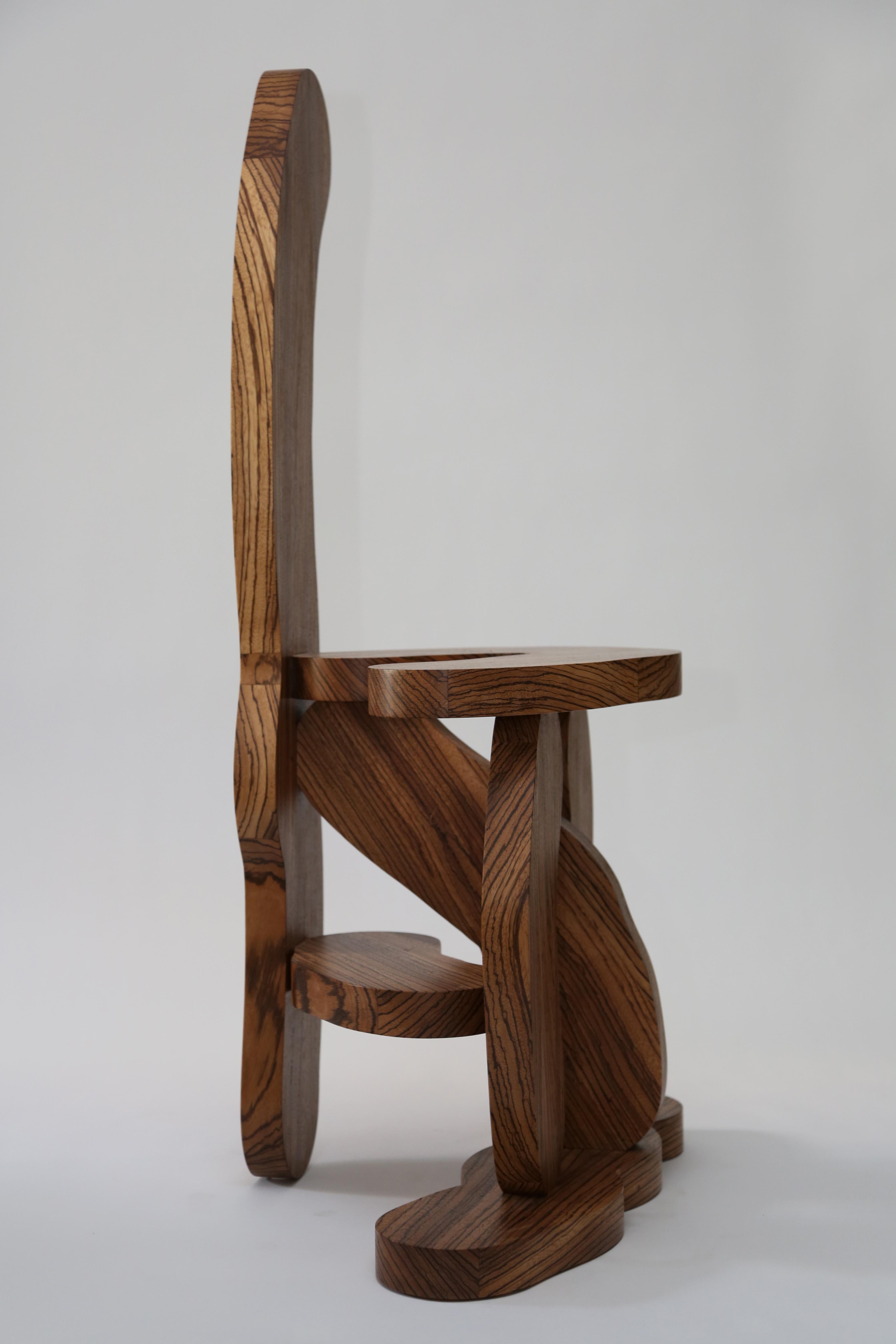 Contemporary Zebrano Wood Chair by Soft Baroque For Sale 2
