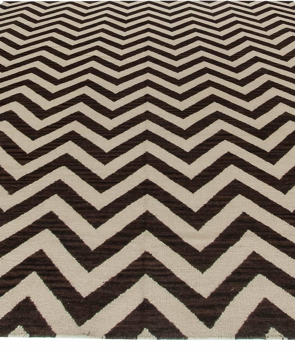 Hand-Woven Contemporary Zig-Zag Design Brown, White Wool Rug by Doris Leslie Blau For Sale