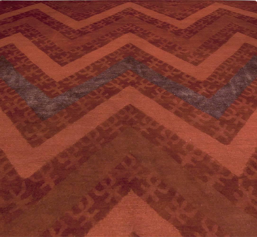 Modern Contemporary Zig-Zag Design Tibetan Handmade Wool Rug by Doris Leslie Blau For Sale