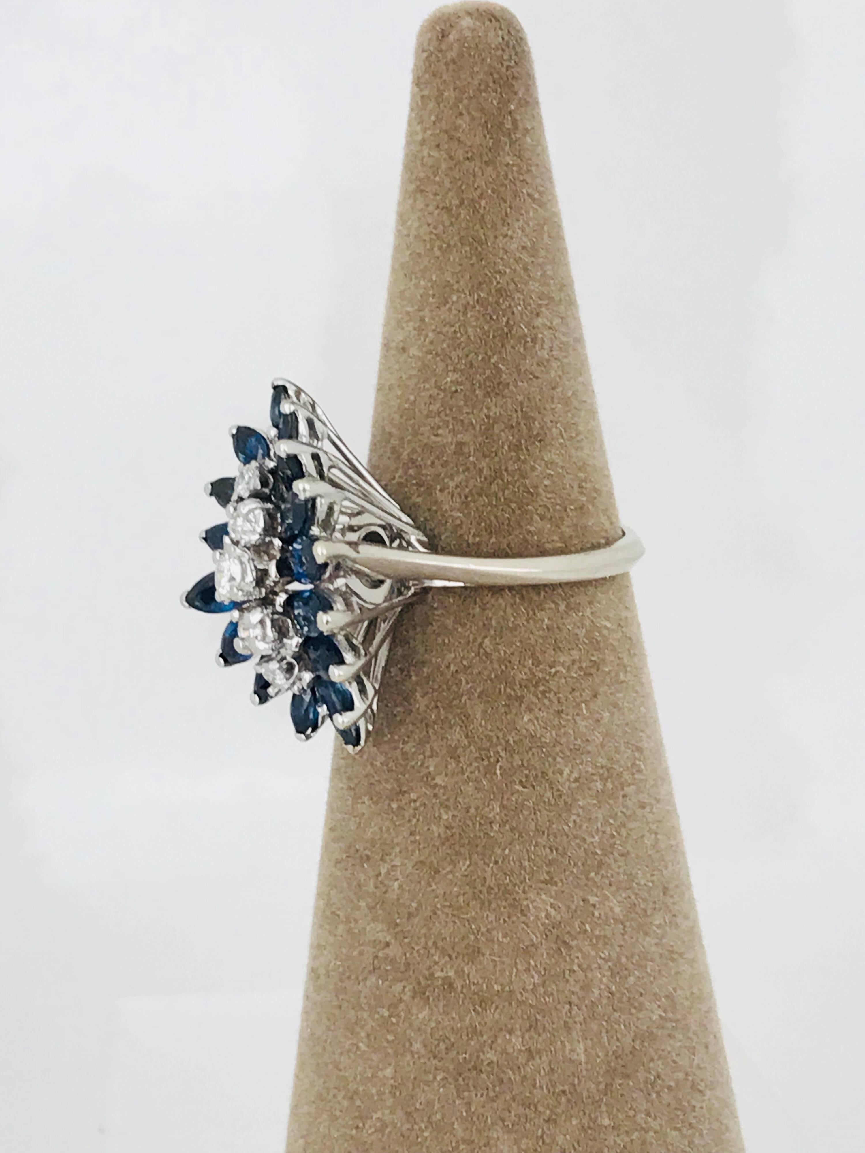 Contemporary, Marquise Blue Sapphires and Diamonds, 14 Karat White Gold Ring In Excellent Condition For Sale In Aliso Viejo, CA