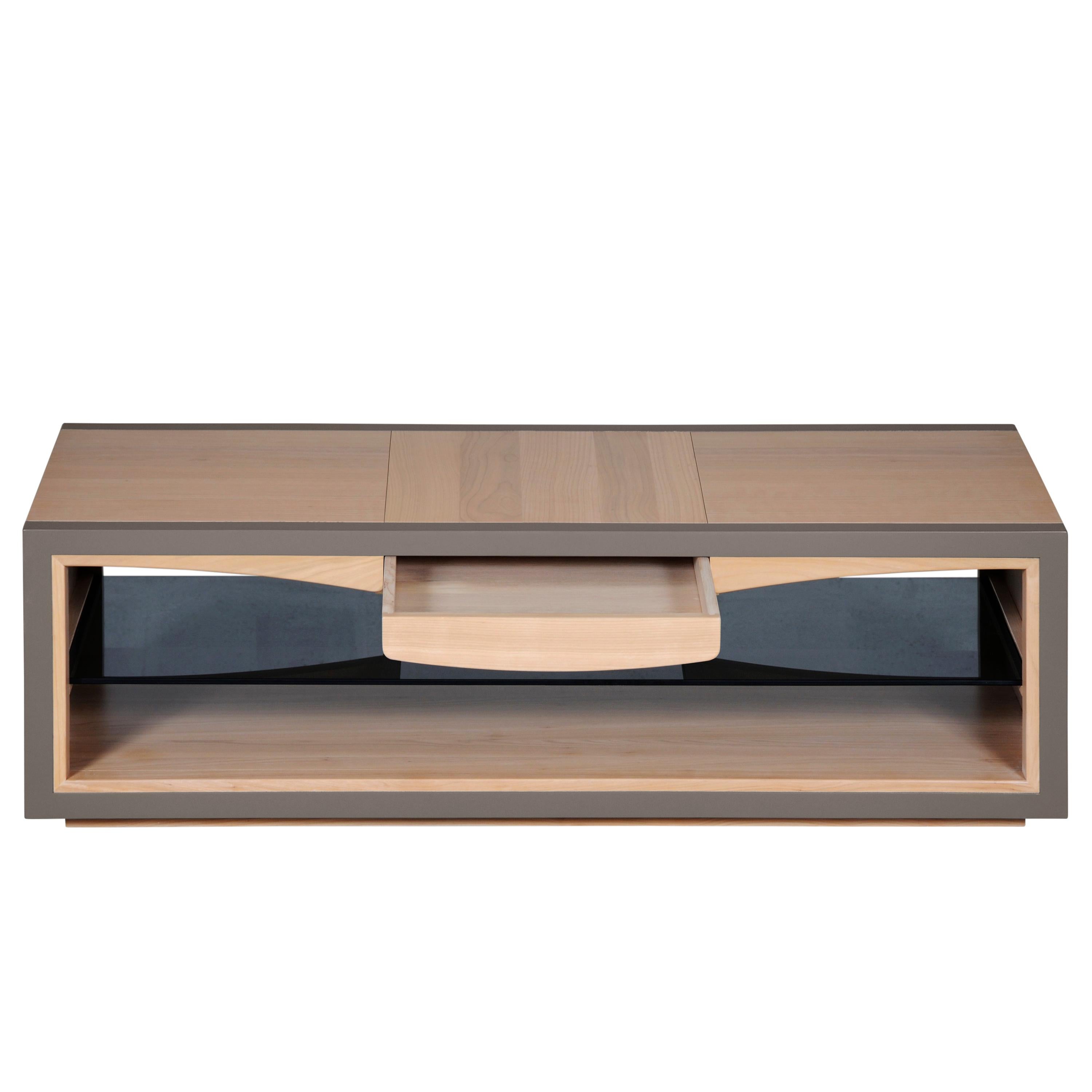 Moderne Table basse française à 1 tiroir en bois de cerisier, design par Christophe Lecomte  en vente