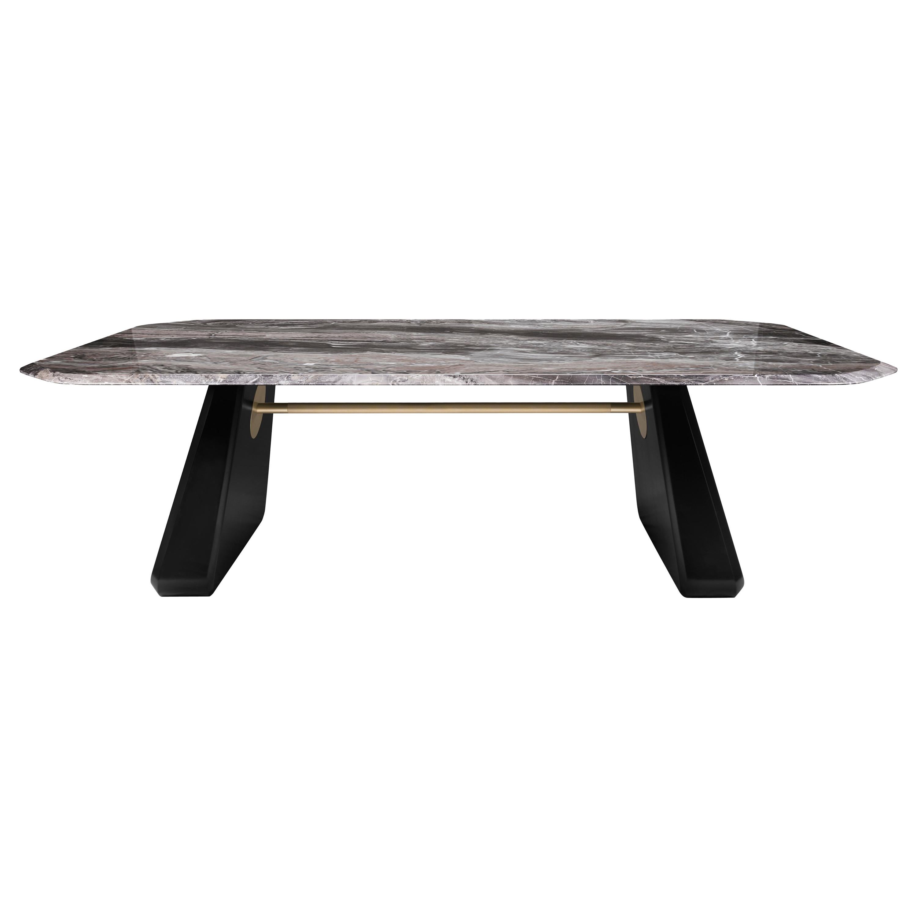 Contemporary Dining Table Henge, Marble and Wood 'Customizable'