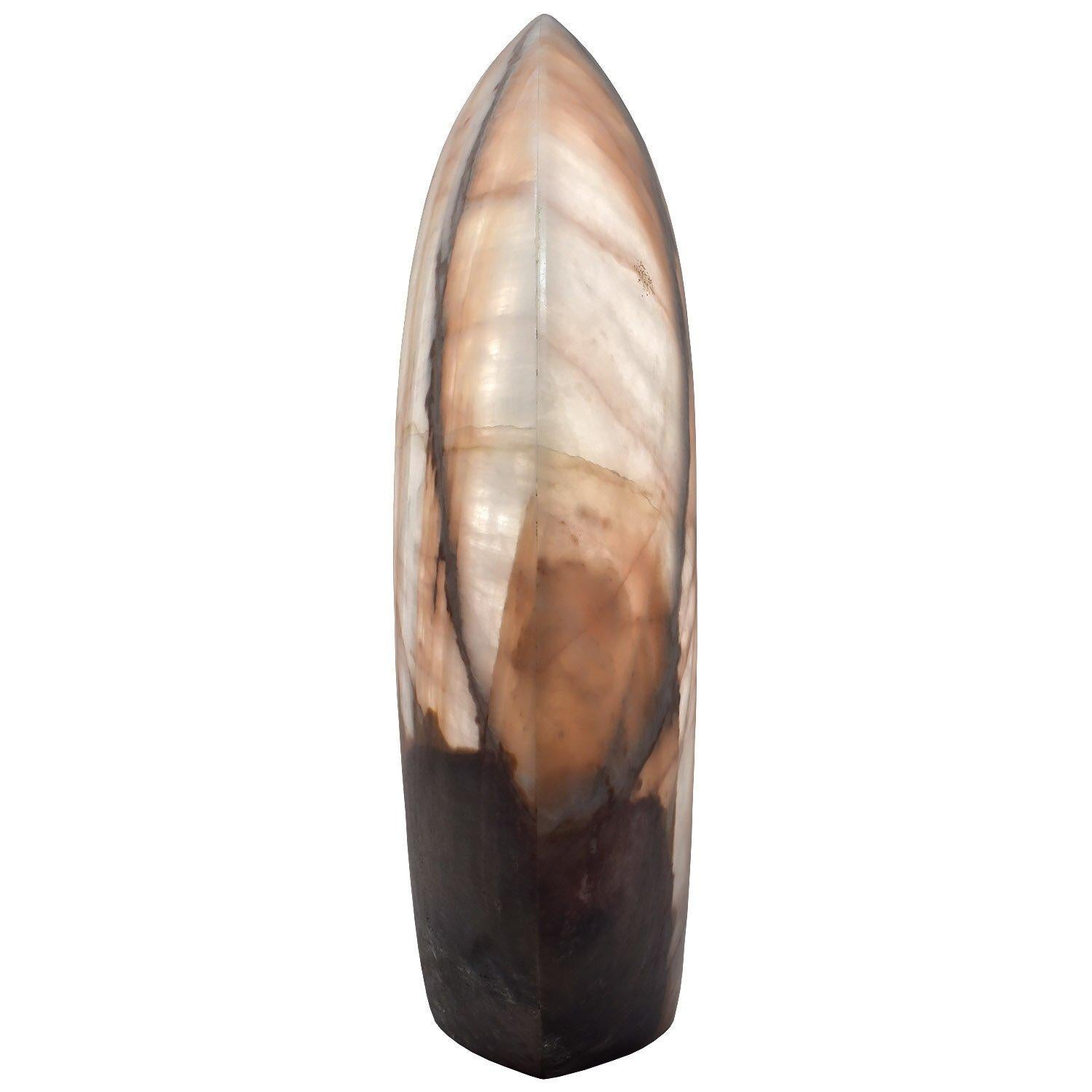 Carved Contemporay Natural Pink White and Brown Onyx Table Top Lamp For Sale