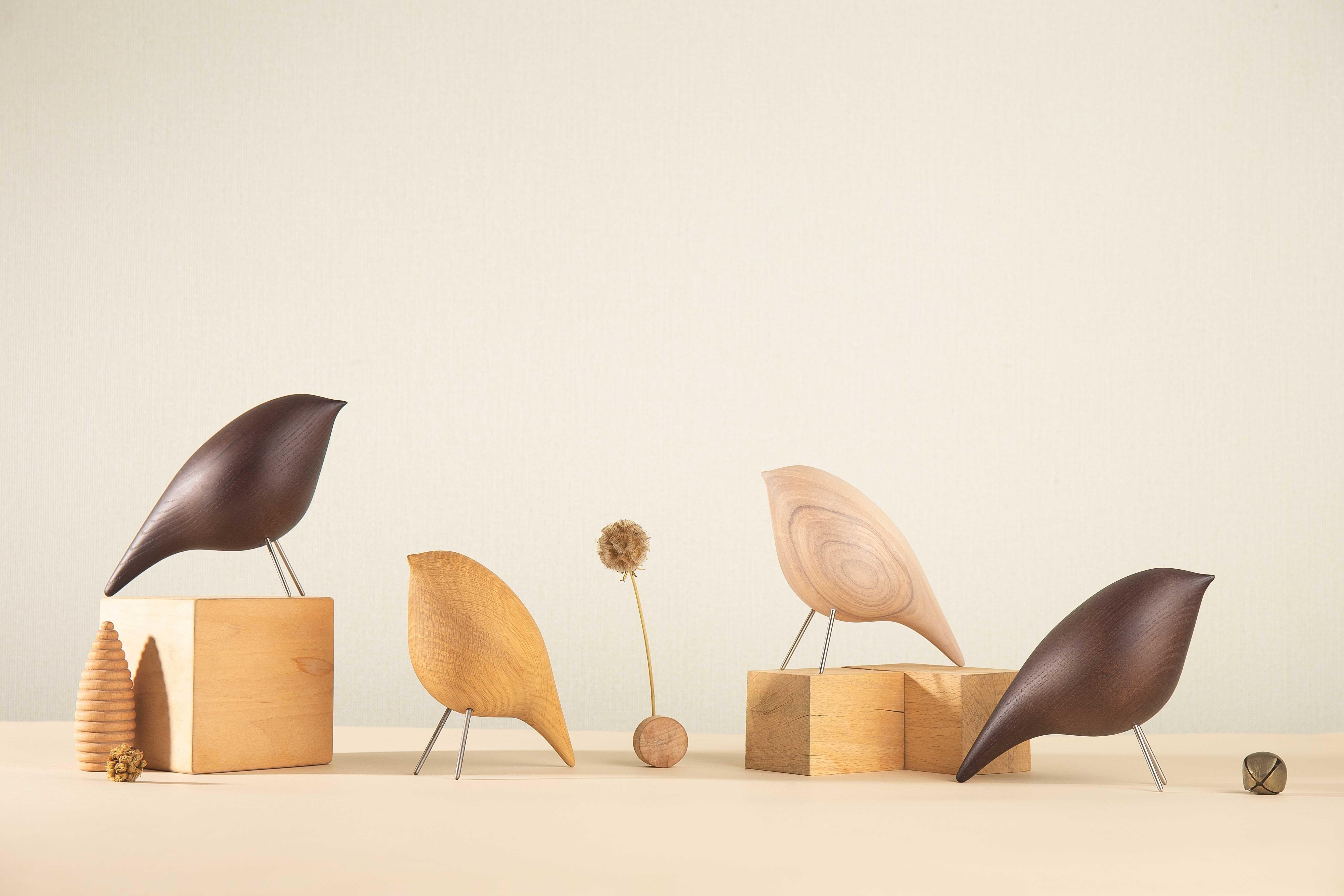 Hand-Crafted Contemporay Tweety Decorative Bird CS2 by Noom, Brown Ashwood, In stock For Sale