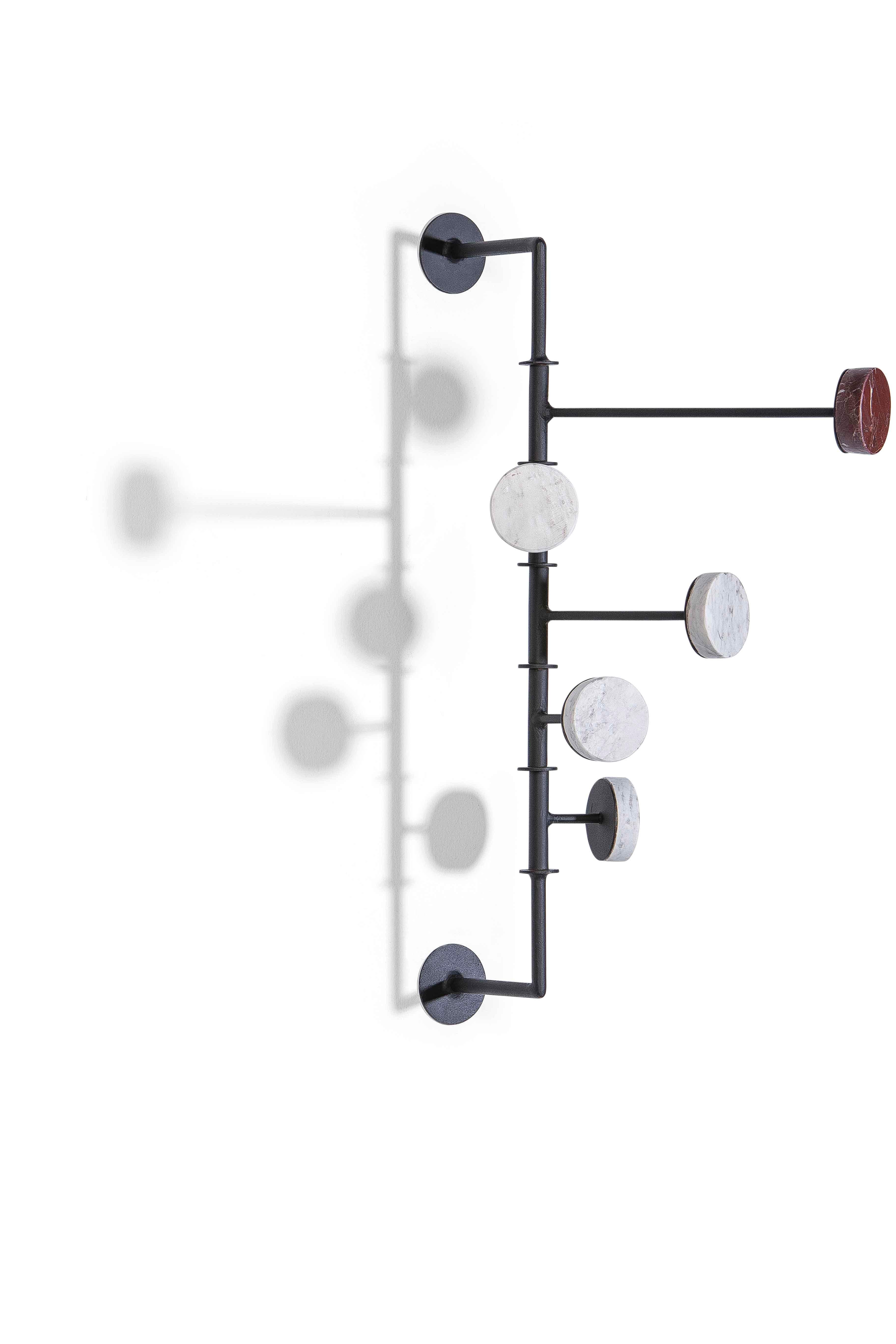 Polished Contempory Wall Coat Rack Made with Brazilian Marble and Steel by Tiago Curioni For Sale