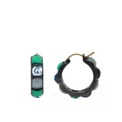 Contemporary Gemstone Gold and Oxidized Hoop Earrings
