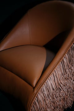 Contemporary Faux Leather Fringes Armchair