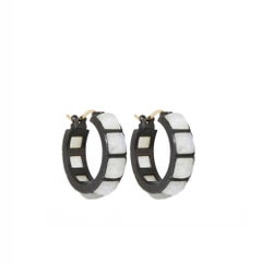 Contemprary Moonstone Gold and Oxidized Hoop Earrings