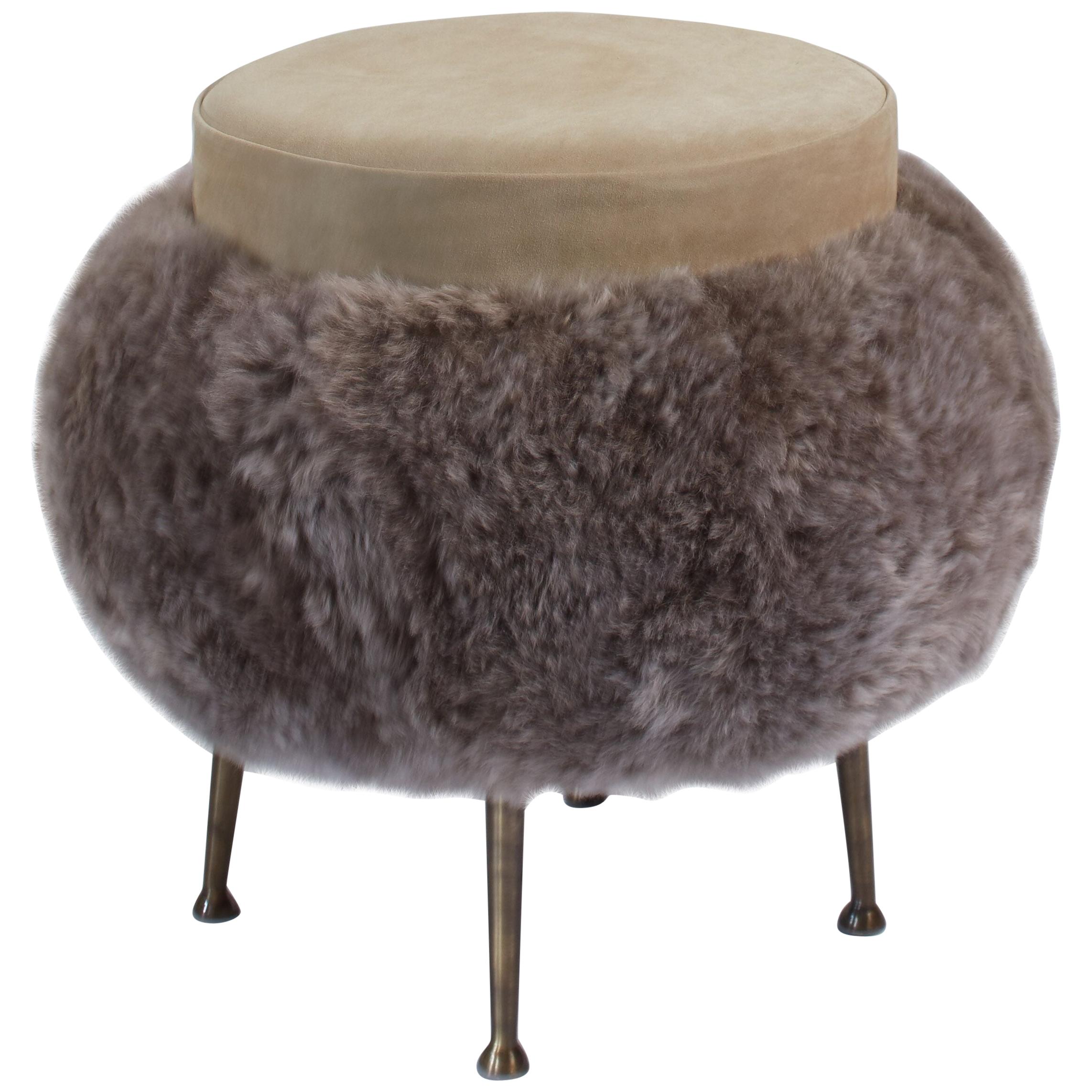 Contemproarary French Bespoke Stool with Taupe suede & Long Haired Scandavnaian 