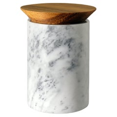 Tall container made of white Carrara marble and ash stopper