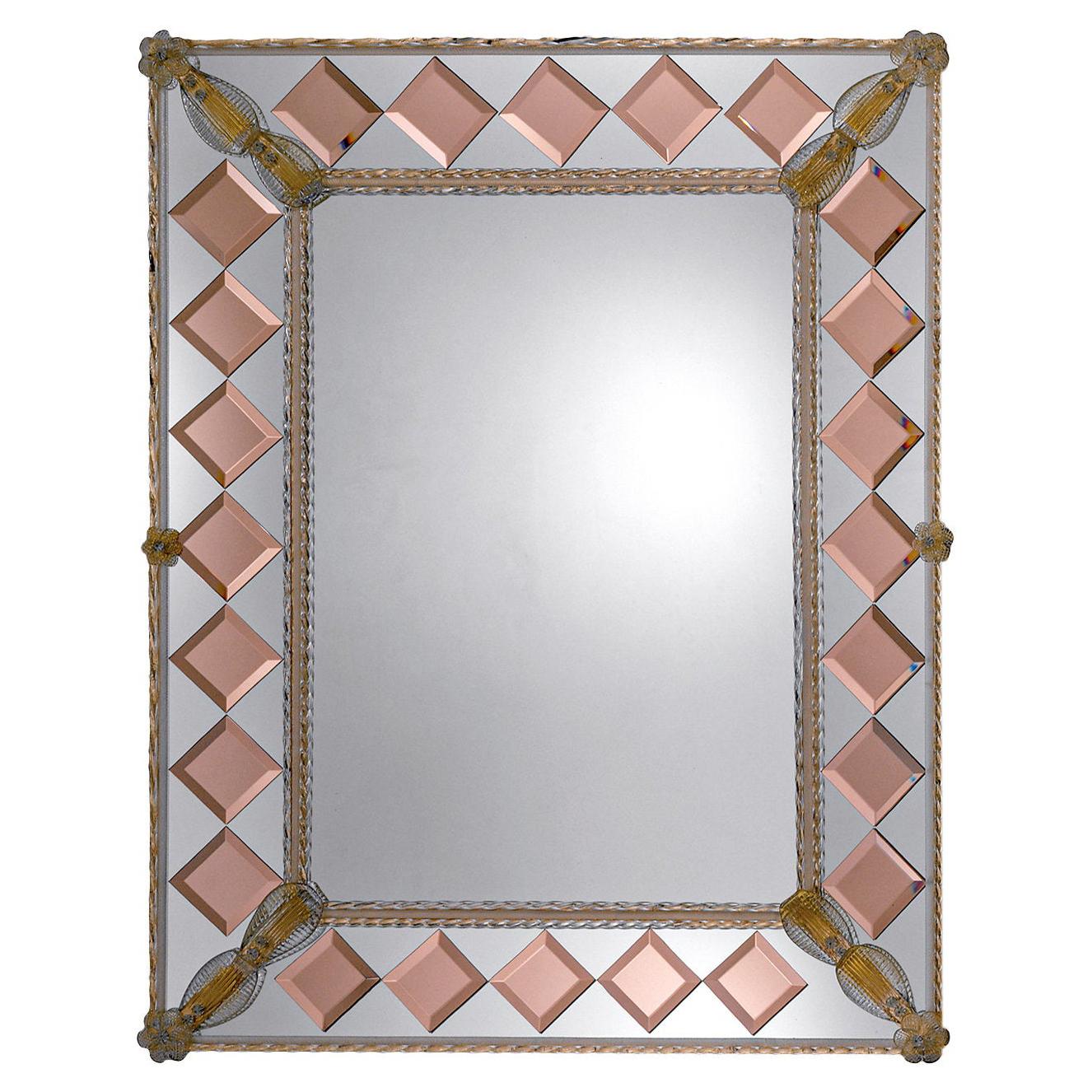 Conterie Pink Squares Murano Glass Mirror For Sale