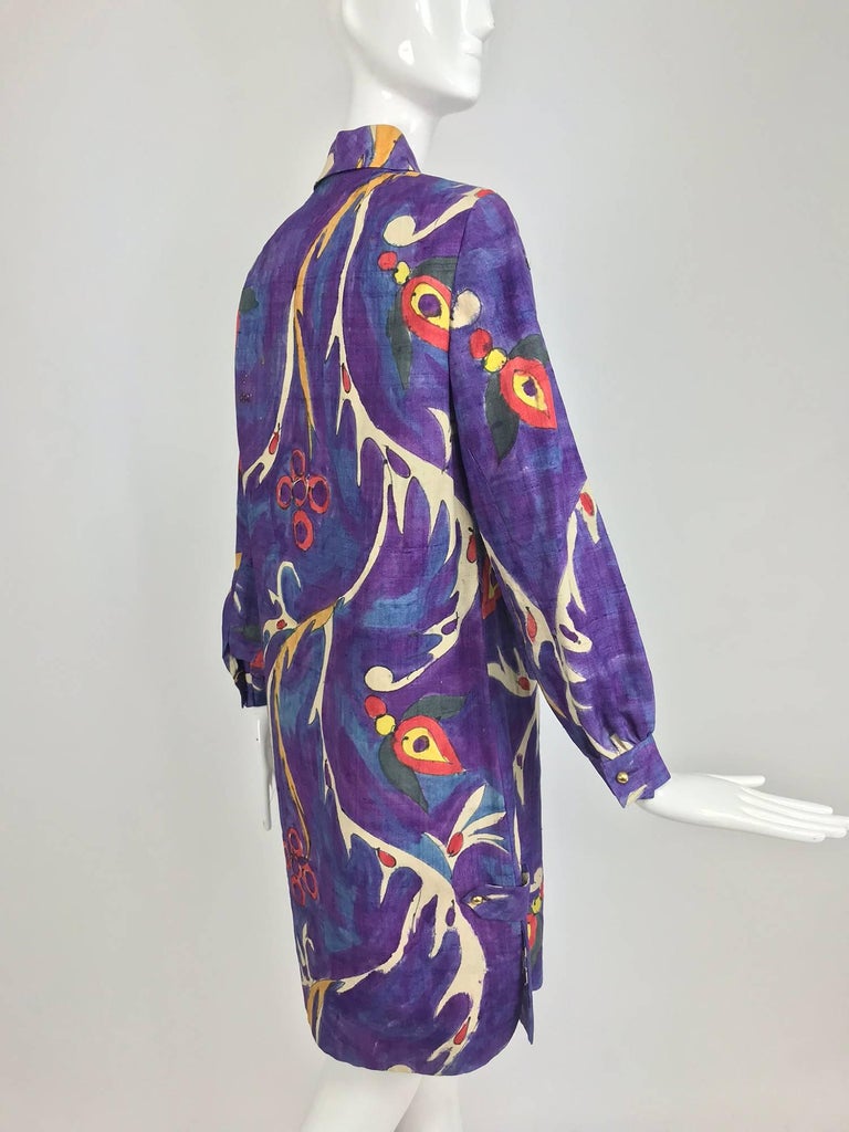 Contessa Hong Kong hand painted raw silk shirt dress 1960s For Sale at ...