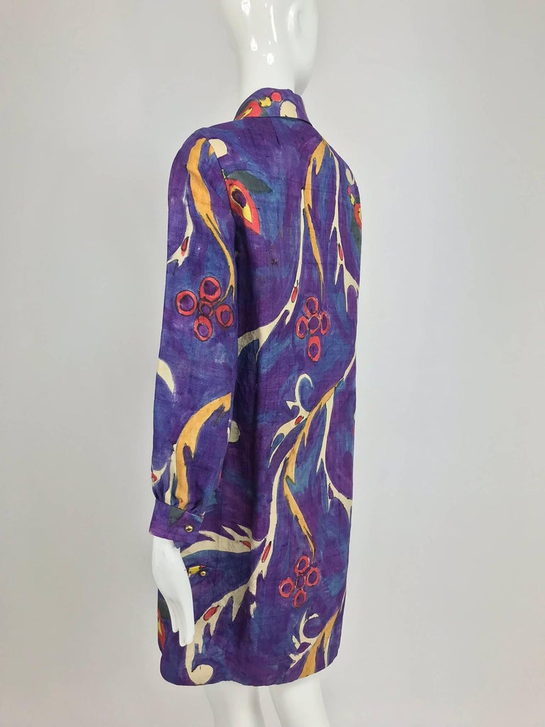 Contessa Hong Kong hand painted raw silk shirt dress 1960s For Sale at ...