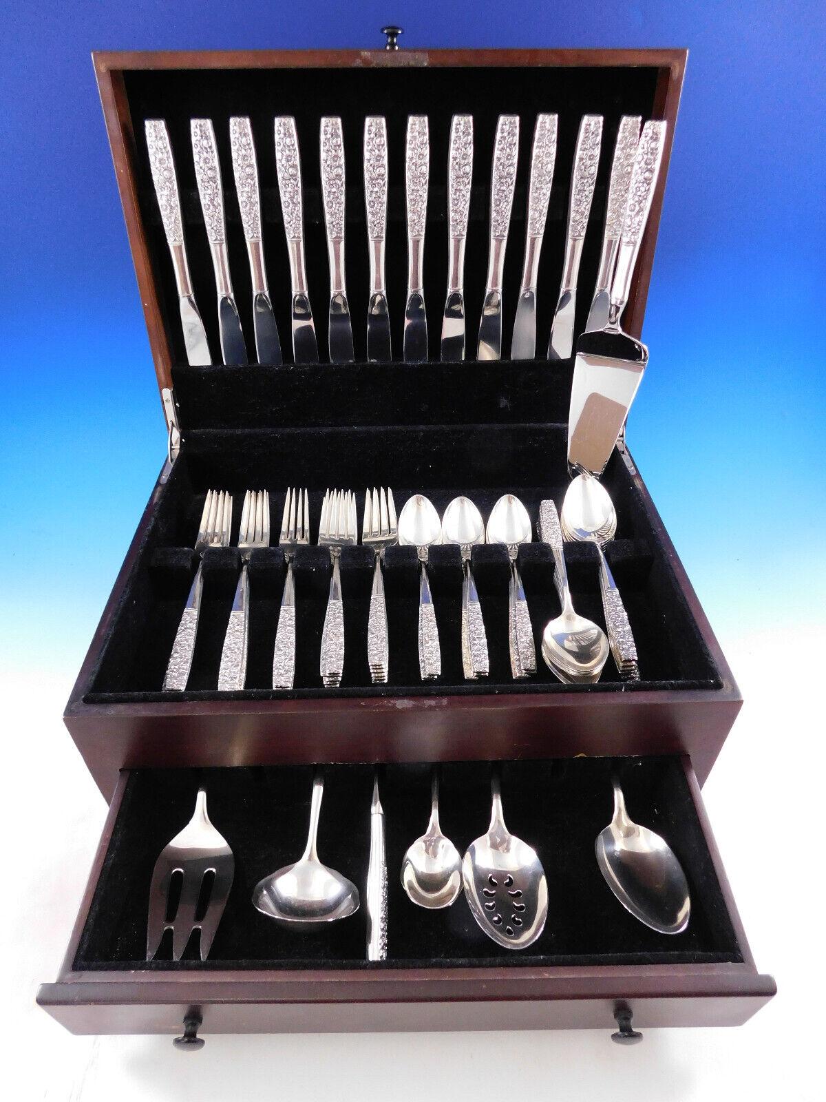 Contessina by Towle, circa 1965, floral repousse sterling silver Flatware set - 67 Pieces. This set includes:

12 Knives, 9