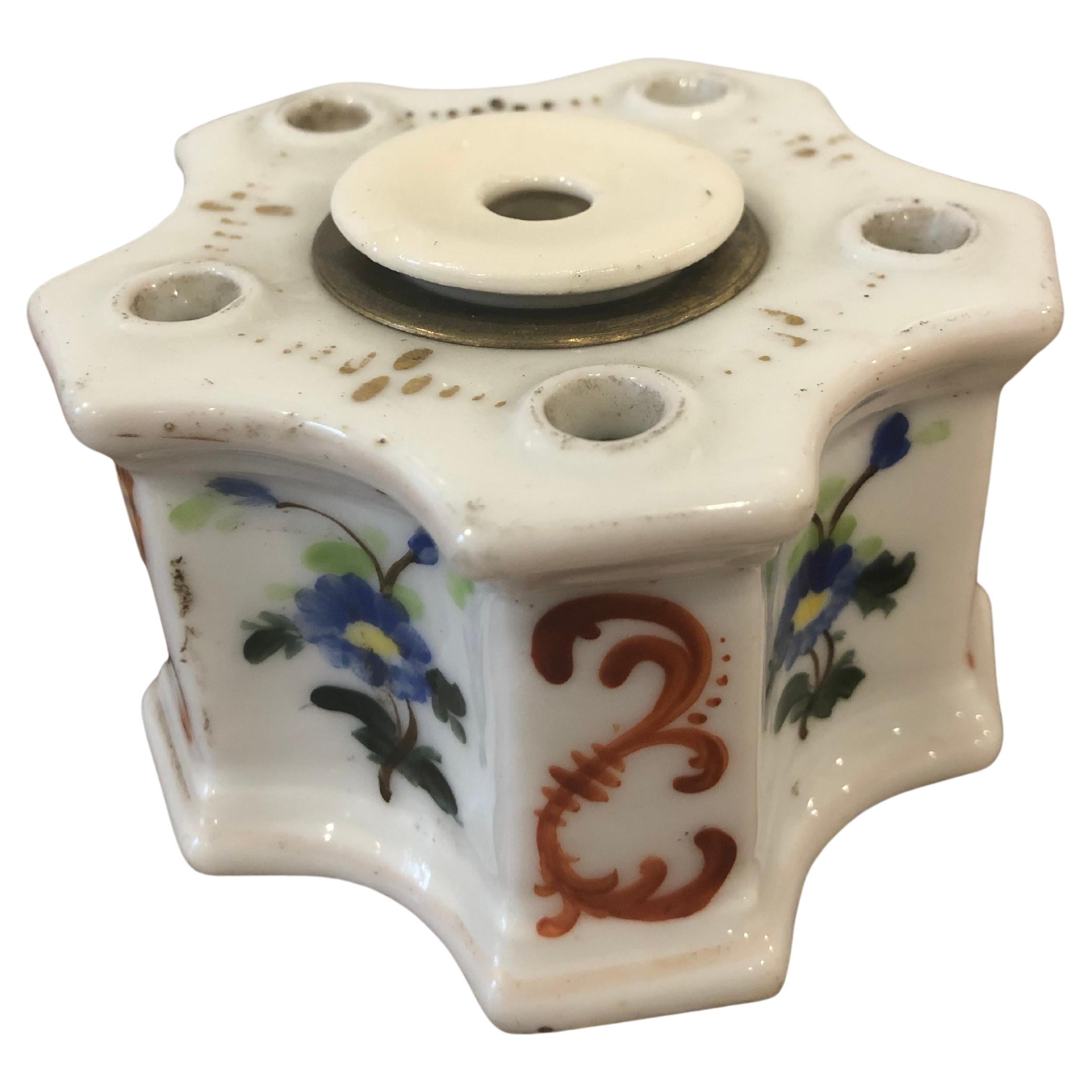  Continental 1830 Porcelain Hand Painted Inkwell For Sale