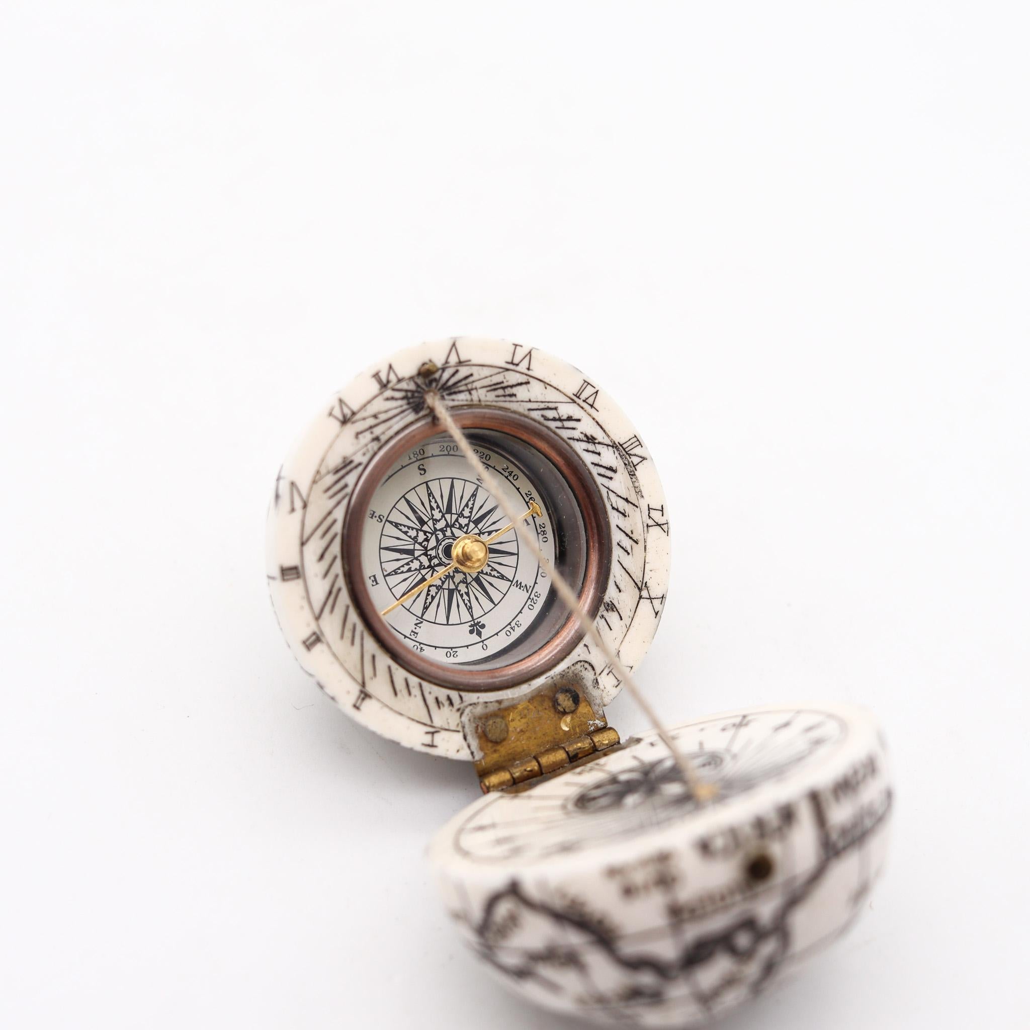 An antique desk Sundial and compass.

Surely this unusual sundial and compass will be a great conversation piece. This piece was created in Europe and most probably in Germany during the middle of the 19th century, circa 1850. The sundial has been